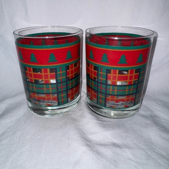George Briard Festive Plaid Holiday 2 Glasses Set - Picture 1 of 7
